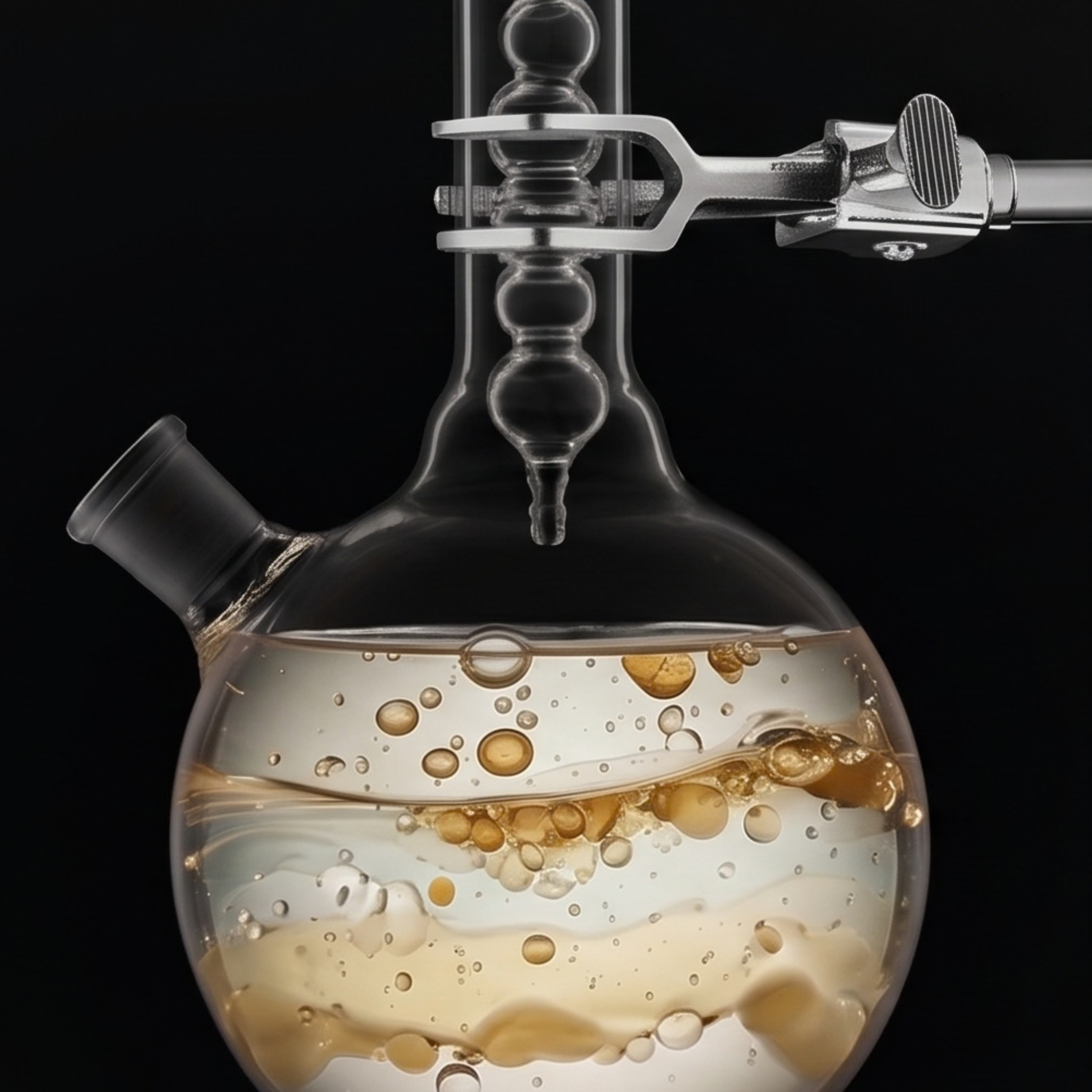Glass flask of golden oil